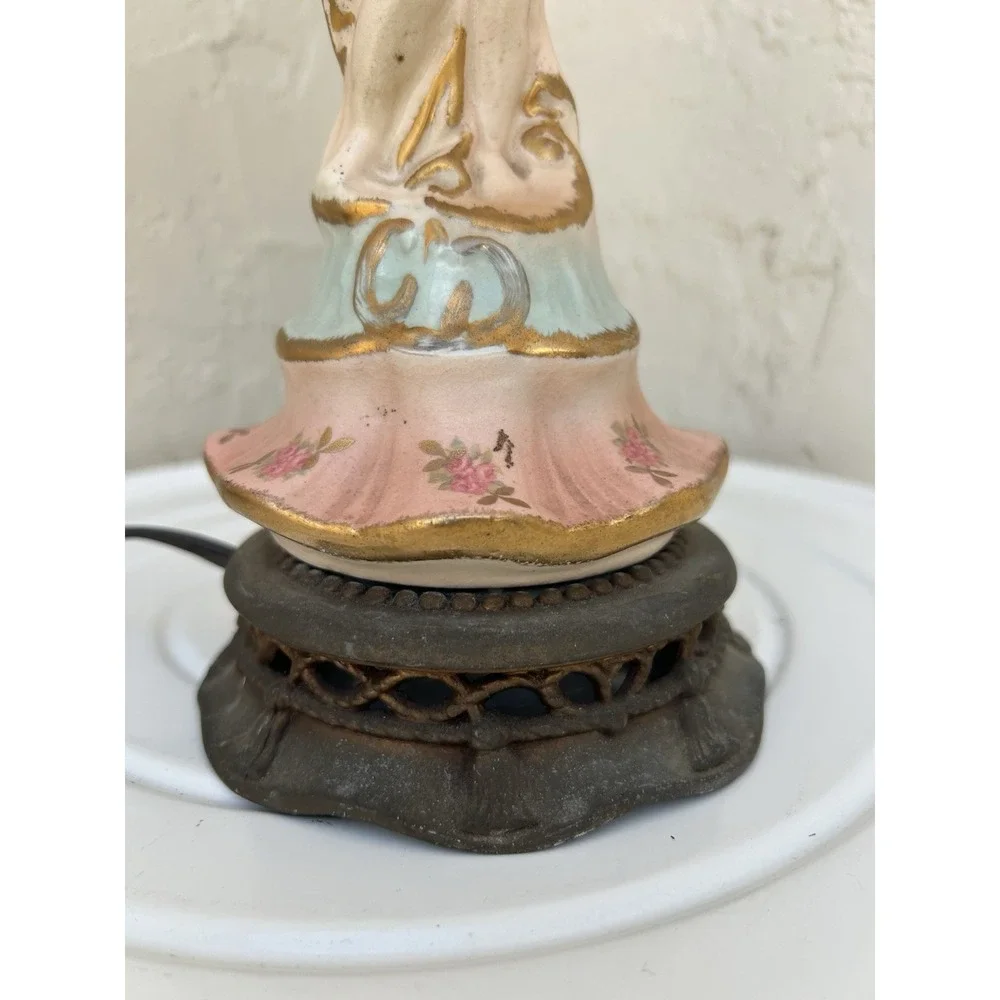 Automax Ny Mid Century cherub figure Porcelain Table Lamp Hand Painted